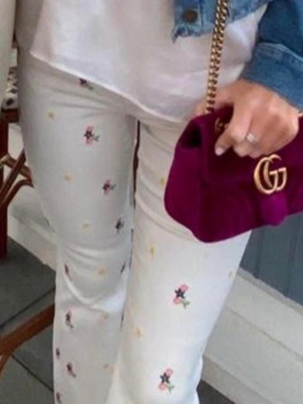 Miaou White Flare Jeans Floral Embroidery Size 25